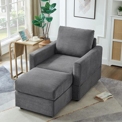 GDFStudio Warner Corduroy 32W Upholstered Accent Chair with Ottoman