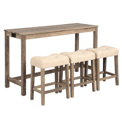 sumyeg 4 Piece Bar Table Set with Power Outlet and 3 Padded Stools for Dining or Living Room