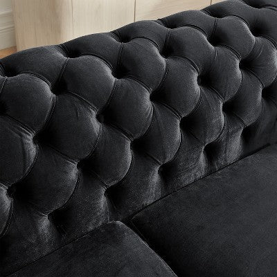GDFStudio Tom 2 Piece Mid-Century Modern Chesterfield Velvet Upholstered 5-Seater Sofa Set with 4 Pillows