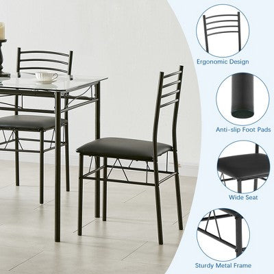 VECELO 5 Piece Dining Table Set with Glass Top Table & 4 Upholstered Chairs, Kitchen Rectangular Table Set Brown/Black