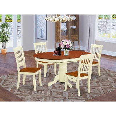 HomeStock 5-Piece Oval Buttermilk & Cherry Finish Solid Wood Top Dining table with 4 Chairs with Slat Back