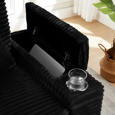 GDFStudio Siesta 42 Modern Corduroy Chair with Ottoman and Hidden Swivel Table