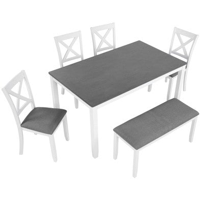 GDFStudio Callan Farmhouse Wood Upholstered 6 Piece Dining Set with Bench