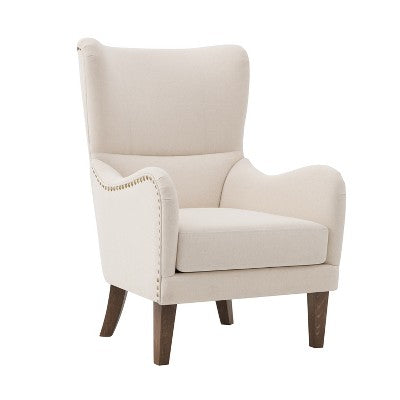 Vintage Accent Chair High-back Armchair Upholstered Lounge Chair Cozy Reading Chair with Ottoman, Classic Tufted & Nailhead Trim, Brown - ModernLuxe