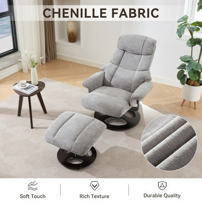 GDFStudio Mirna Ergonomic Chenille Upholstered Swivel Recliner Chair with Ottoman