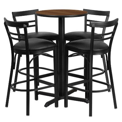Flash Furniture 24 Round Laminate Table Set with X-Base and 4 Two-Slat Ladder Back Metal Barstools