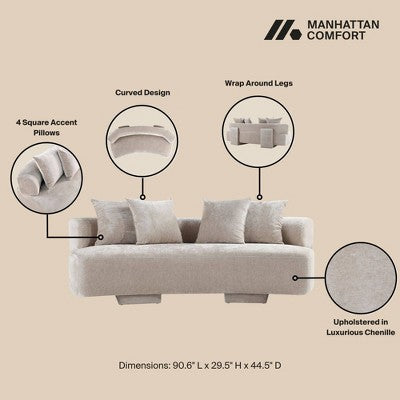 Manhattan Comfort 3pc Verandah Chenille Upholstered Sofa and Accent Chair Set