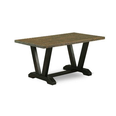 HomeStock 7-Piece Distressed Jacobean Finish Solid Wood Top Dining Table with 6 Parson Chairs