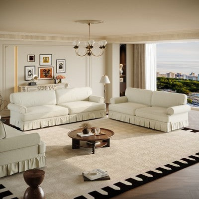 GDFStudio Belmont Mid-Century Modern Sofa Set with Rolled Arms and Pleated Skirt Design