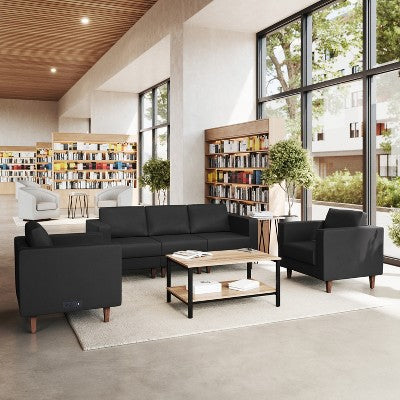 Flash Furniture HERCULES Artemis 3 Piece Upholstered Reception Set, 8 AC Outlets/4 USB/4 USB-C Ports and Wood Walnut Legs with Adjustable Floor Glides