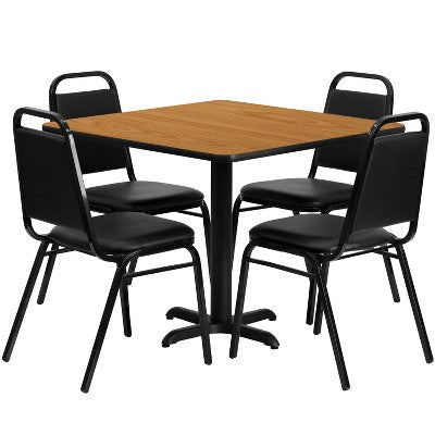 Flash Furniture 36 Square Laminate Table Set with X-Base and 4 Trapezoidal Back Banquet Chairs