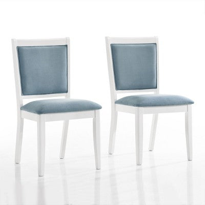 ChaletPosh 7 Pieces Dining Set in White with Light Blue Velvet Cover Dining Chair