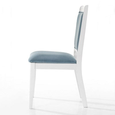 ChaletPosh 7 Pieces Dining Set in White with Light Blue Velvet Cover Dining Chair