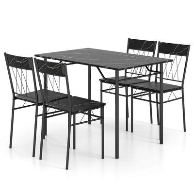 Costway 5PCS Dining Table Set for 4 Rectangular Kitchen Table & 4 Chairs with Metal Frame Cement Gray/Black