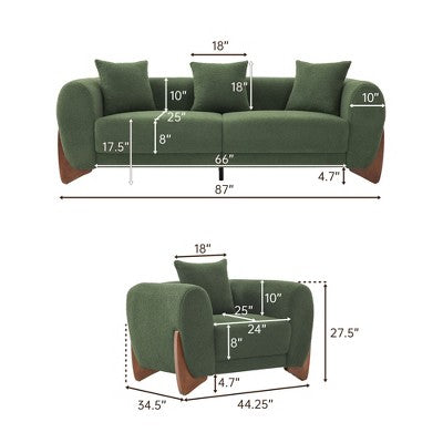 Modern Boucle Fabric Sofa Set - 1 Sofa and 2 chairs with Sleek Wooden Legs for Living Room or Home Office - Morden Fort