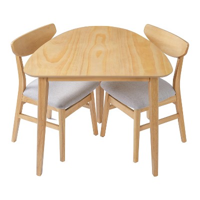 3-Piece Modern Dining Table Set, Triangular Side Table & 2 Curved Wood Chairs for Small Living Room Kitchen Studio - ModernLuxe