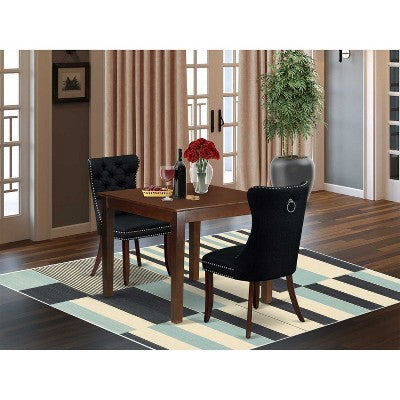 HomeStock 3-Pc Mahogany Finish Square Solid Wood Top Dining Table Set