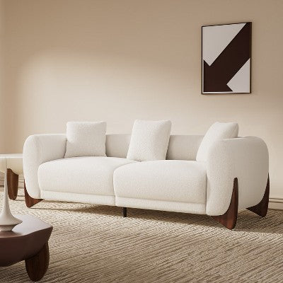 Modern Boucle Fabric Sofa Set - 1 Sofa and 2 chairs with Sleek Wooden Legs for Living Room or Home Office - Morden Fort