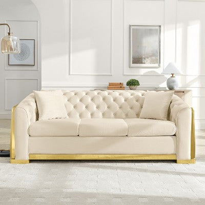 GDFStudio Tom 2 Piece Mid-Century Modern Chesterfield Velvet Upholstered 5-Seater Sofa Set with 4 Pillows