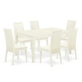 HomeStock 7-Piece Rectangle Linen White Finish Solid Wood Top Dining Table with 6 Chairs
