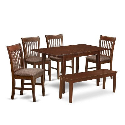 Elegant Dining Room Set - Mahogany Table & 6 Chairs - Rectangle Table with Leaf - Hardwood Construction