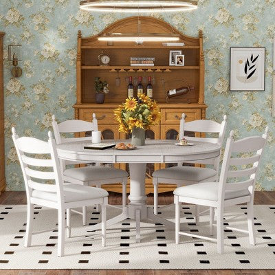 5-Piece Vintage Wood Extendable Dining Table Sets with 4 Upholstered Dining Chairs - ModernLuxe