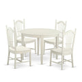 HomeStock 5-Piece Round Buttermilk and Cherry Finish Solid Wood Top Dining Table with 4-Chairs