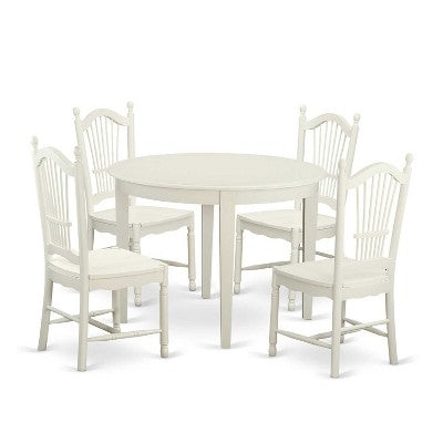 HomeStock 5-Piece Round Buttermilk and Cherry Finish Solid Wood Top Dining Table with 4-Chairs