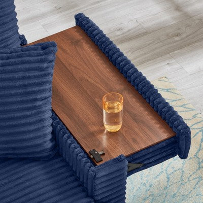 GDFStudio Tenley Modern Chenille Accent Chair with Storage Ottoman, Cup Holder and Convertible Armrest Table