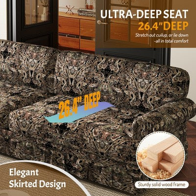 GDFStudio Belmont Mid-Century Modern Sofa Set with Rolled Arms and Pleated Skirt Design