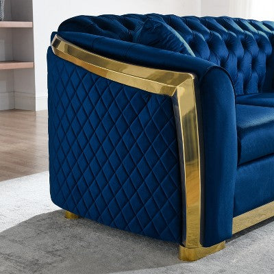 GDFStudio Tom 2 Piece Mid-Century Modern Chesterfield Velvet Upholstered 5-Seater Sofa Set with 4 Pillows