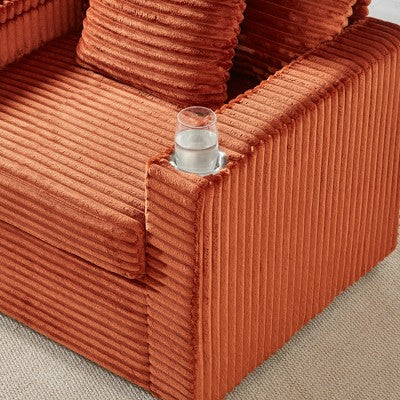 GDFStudio Tenley Modern Chenille Accent Chair with Storage Ottoman, Cup Holder and Convertible Armrest Table