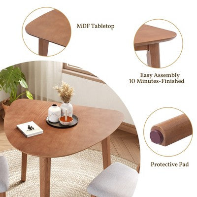 3-Piece Modern Dining Table Set, Triangular Side Table & 2 Curved Wood Chairs for Small Living Room Kitchen Studio - ModernLuxe