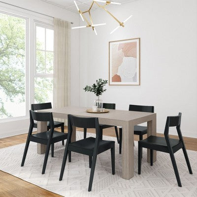 Plank+Beam 72 Modern Solid Wood Dining Table Set, Black Wirebrush, + 6 Chairs