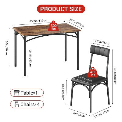 Dining Table Set for 4, Kitchen Table with Upholstered Chairs, Rectangular Wood Dining Room Table Set for Small Space, Dinner, Apartment, Home