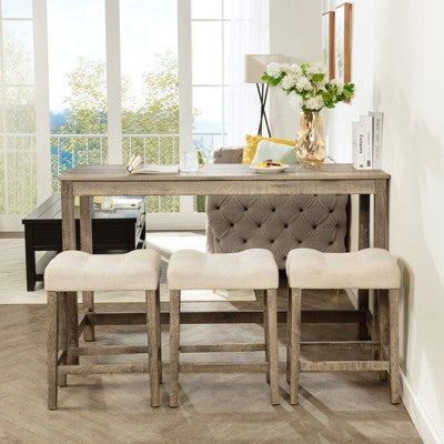 sumyeg 4 Piece Bar Table Set with Power Outlet and 3 Padded Stools for Dining or Living Room