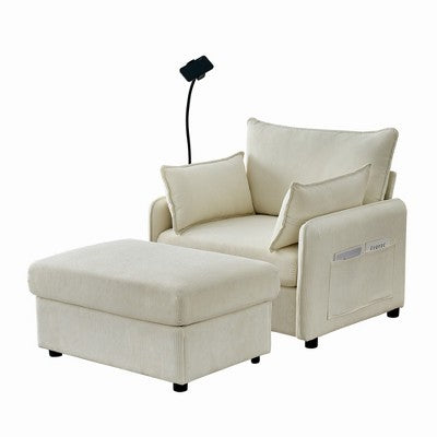 GDFStudio Renac Modern Corduroy Upholstered Chaise Lounge with Storage Ottoman and Pillows