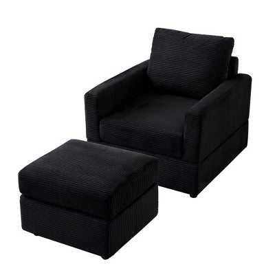 GDFStudio Warner Corduroy 32W Upholstered Accent Chair with Ottoman