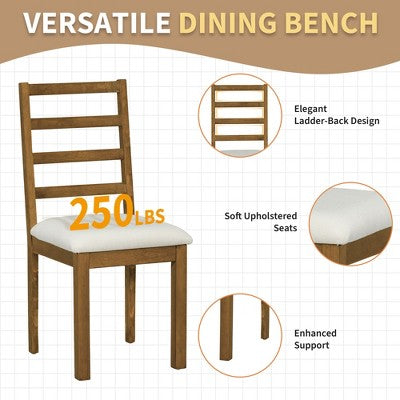 GDFStudio Zayd 6 Piece Dining Set with Extendable Pedestal Table, Ladder Back Chairs and Bench