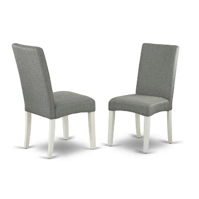 Round Dining Table Set 36 Inch - 3Pc Table & 2 Parsons Chairs - Linen White Legs - Gray Fabric