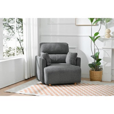 ModernLuxe Upholstered Chaise Lounge with Storage Ottoman, Wide Accent Chair Armchair Lazy Single Sofa Reading Couch Chair, Gray/Beige