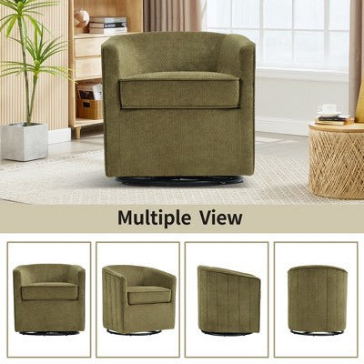 Bestier Swivel Accent Chair with Ottoman Set, Barrel Club Chair with Simple Line Design for Living Room Bedroom, Round Reading Chair