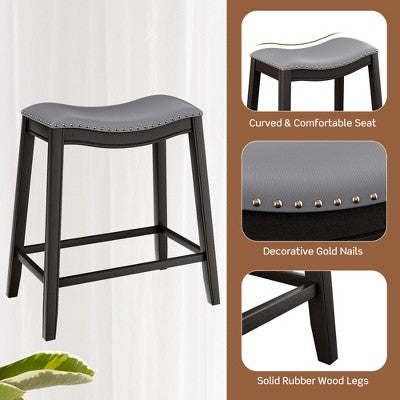 Costway 5PCS Bar Table Set Counter Height Table & Upholstered Saddle Stools Set for 4