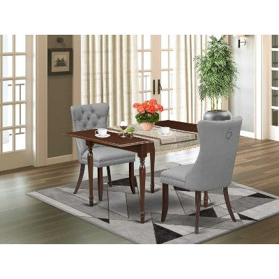 HomeStock 3-Pc Mahogany Finish Rectangular Solid Wood Top with Dropleaf Dining Table Set