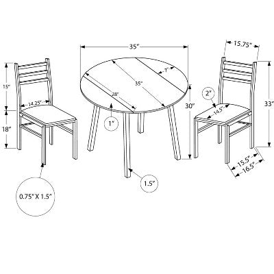 Homy Casa 3-Piece Drop-Leaf Dining Table Set with 2 Chairs  Space-Saving Kitchen Furniture