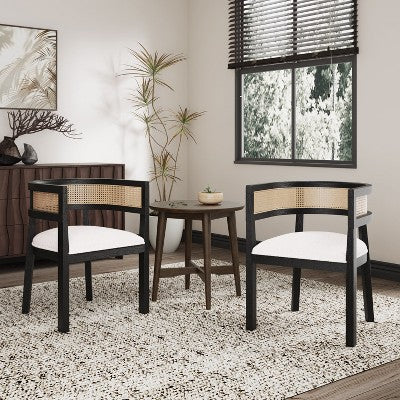 Christopher Knight Home Allen 3 Pieces Mid-Century Modern Wood and Cane Seating Set