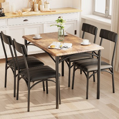 Dining Table Set for 4, Kitchen Table with Upholstered Chairs, Rectangular Wood Dining Room Table Set for Small Space, Dinner, Apartment, Home
