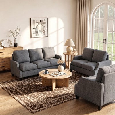 GDFStudio Cordoba Modern 3 Piece Upholstered Sofa Set with Nailhead Trim
