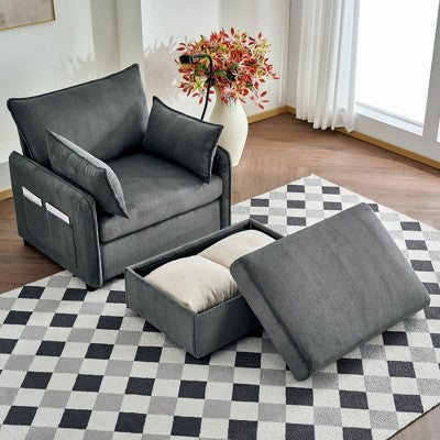 GDFStudio Renac Modern Corduroy Upholstered Chaise Lounge with Storage Ottoman and Pillows