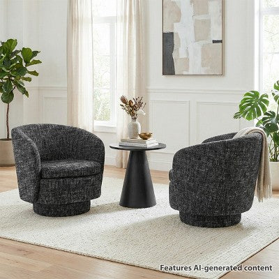 3-Piece Modern Seating Set with 2 Swivel Barrel Accent Chairs and Black Pedestal Round Side Table for Living Room or Reading Corner-Panipeachy
